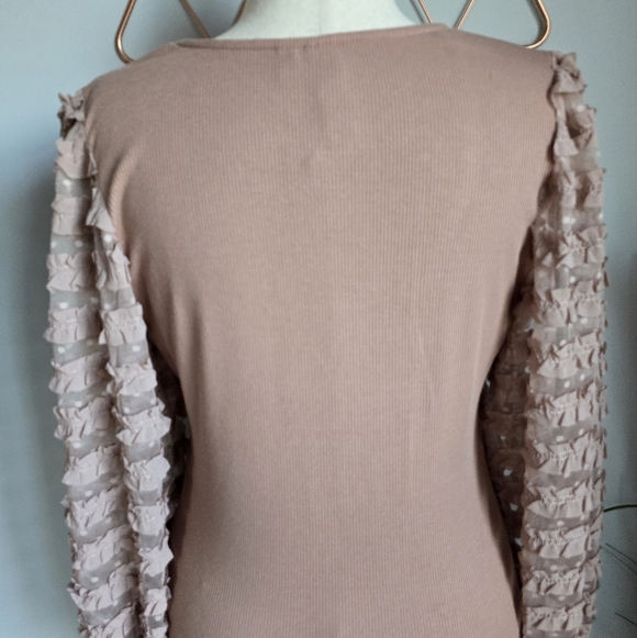 Anthropologie, New, Dolan Mauve Ruffle Blouson Sleeve Shirt Top, Size Large - Picture 9 of 12